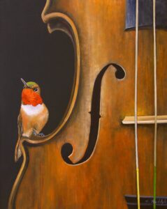 violin with hummingbird